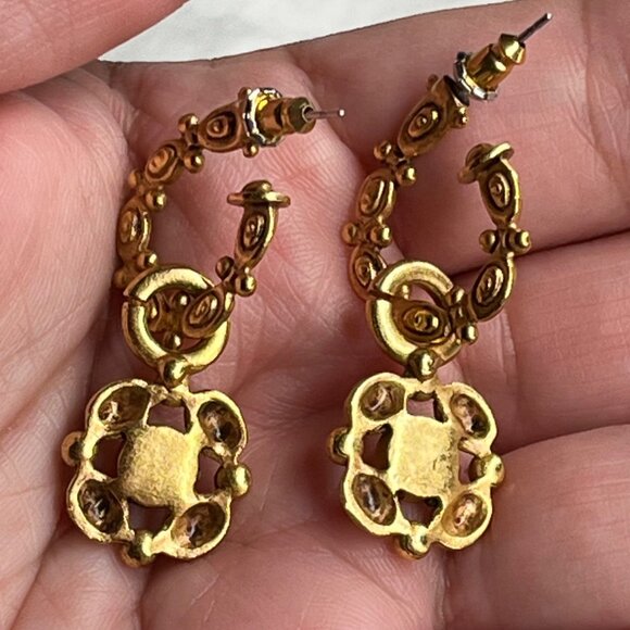 Vintage Gold-Tone Earrings With Faux Pearl Accents 2 Inches Long - Picture 3 of 7